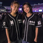 Black BTS baseball jersey detail of ARMY logo sleeve