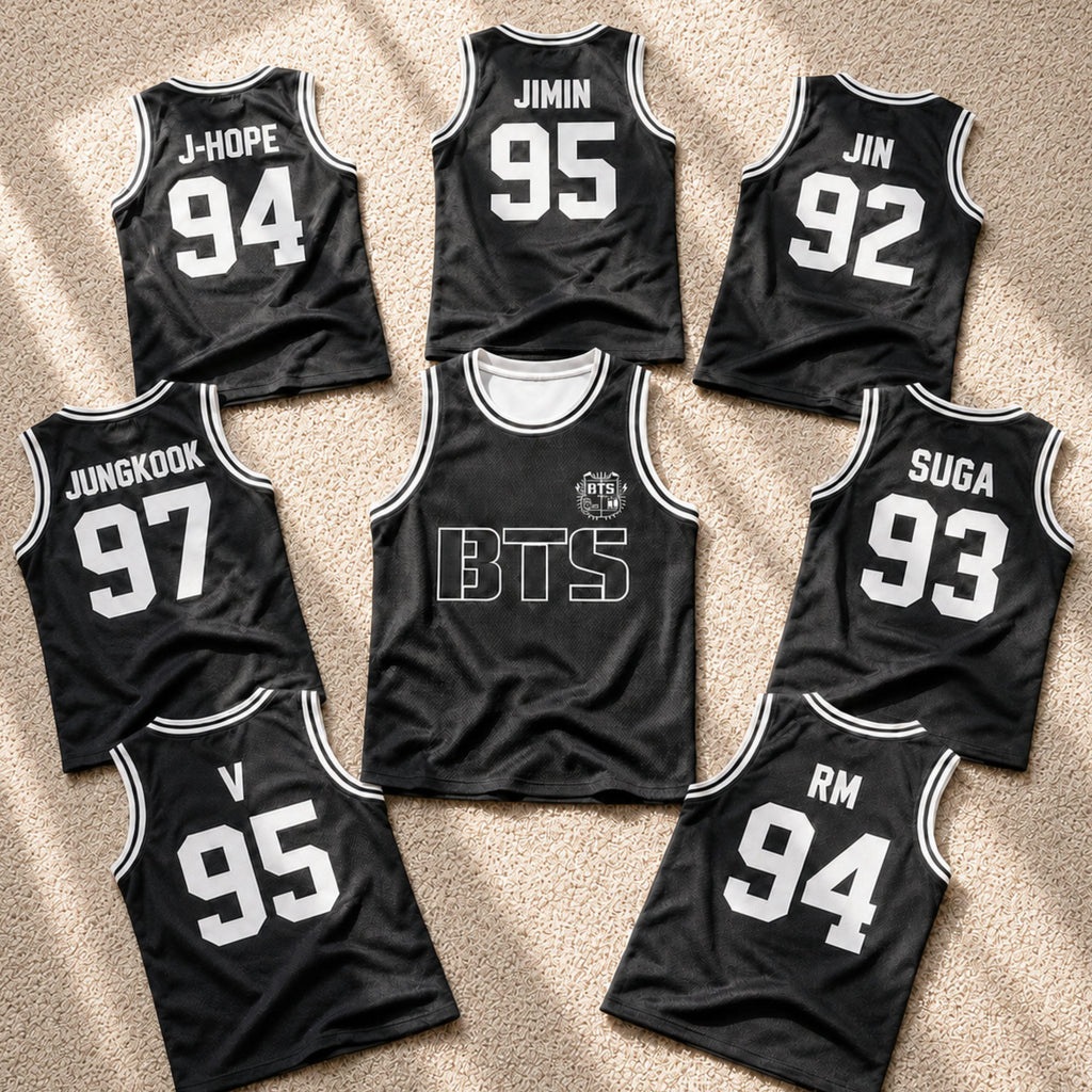 Back view of custom BTS basketball jersey showing customizable name and number area